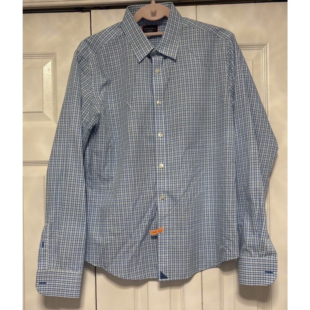 UNTUCKit Pascal Performance Long Sleeve Shirt Men’s Medium Blue White Plaid